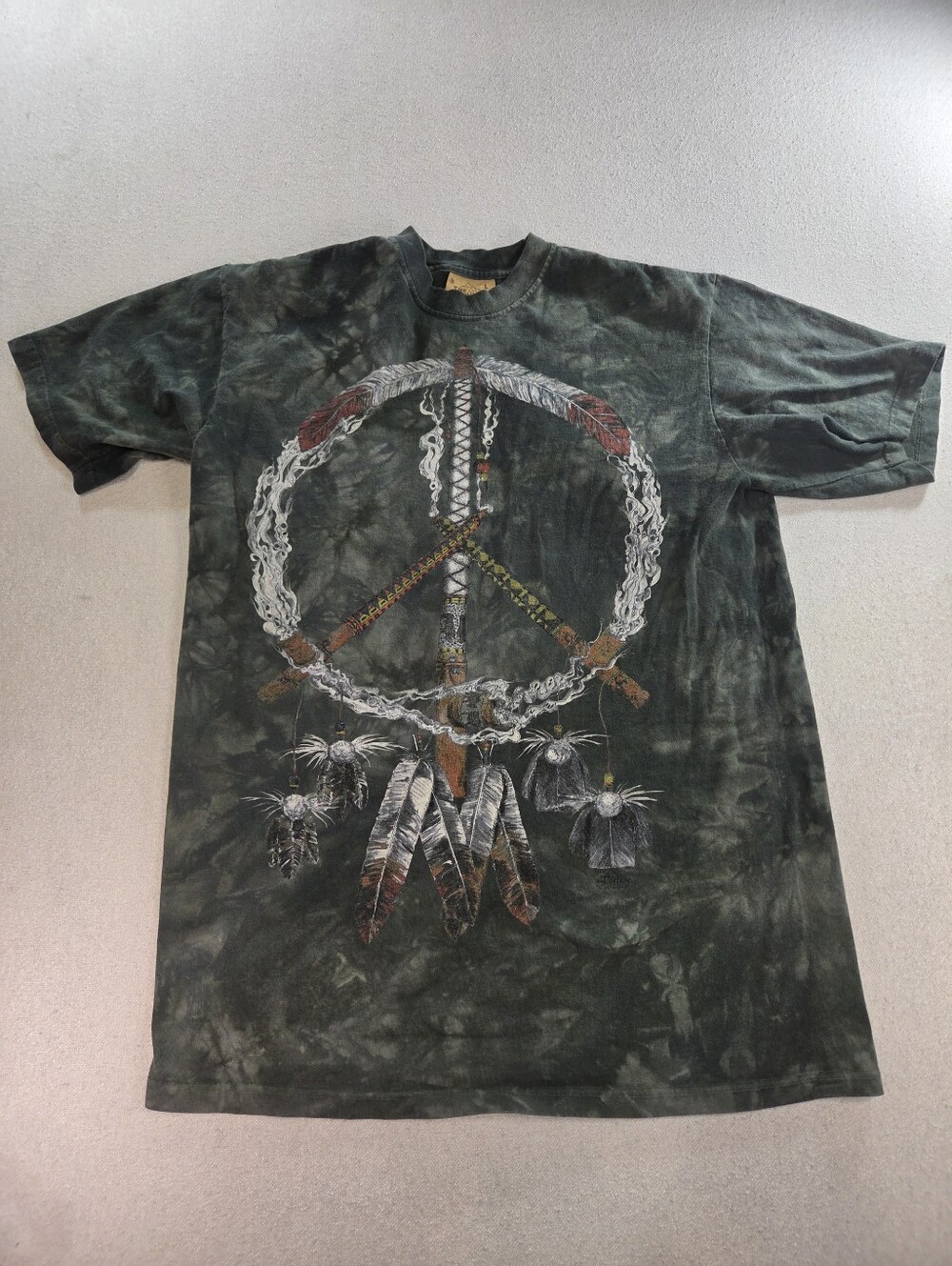 The Mountain Shirt Mens L Green Tie Dye Peace Pipe Peace Sign Dreamcatcher - Picture 6 of 6